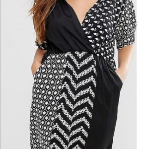 ASOS CURVE faux wrap mixed print dress